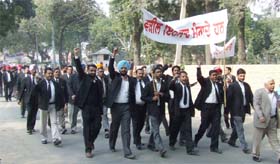 Lawyers taking out a procession in Bathinda