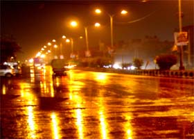 Intermittent showers affected the flow of traffic in the city on Monday night