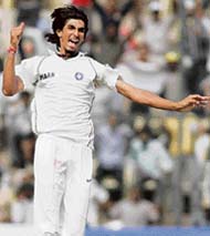 Ishant Sharma celebrates after the wicket of unseen Pakistani cricketer Danish Kaneria.