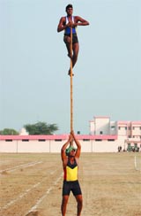 Gurjant Singh (left) gives a breath-taking display of his skills.