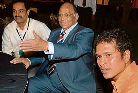 Sachin Tendulkar with BCCI president Sharad Pawar (centre) and chief selector Dilip Vengsarkar during the inauguration of the Mumbai Cricket Association�s indoor cricket facility at the Bandra-Kurla Complex in Mumbai