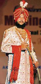 A Sikh model at the Mr Singh International Turban Pride Fashion Show-2007 held in Amritsar on Saturday night. The event was organised by the Akal Purkh ki Fauj. � AFP