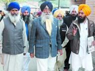 SAD(A) president Simranjit Singh Mann (centre) coming out of the court in Bathinda on Tuesday.