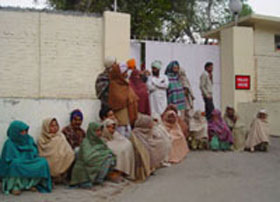 Residents of Gill Patti village waiting outside the residence of the SSP in Bathinda on Thursday evening.