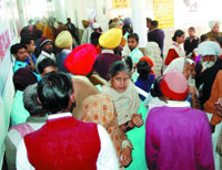 People thronged the civil hospital on the second day of the three-day free health fair in Bathinda on Saturday.