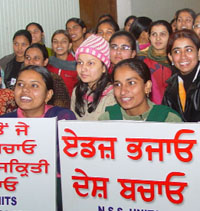 Students of SSD Girls College attending a workshop on AIDS awareness in on Saturday.