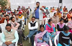 The members of the ETT Teachers� Union discussing their demands in a meeting held at the Teachers� Home in Bathinda on Sunday. 