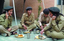NCC cadets enjoying the lunch at the 10-day camp organised at the Industrial Training Institute in Bathinda on Sunday.