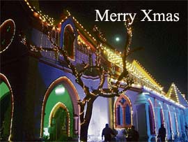 A view of century-old St Paul Church illuminated on the eve of Christmas in Amritsar.