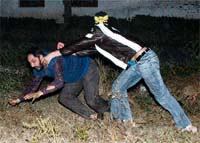 the suspect escapes in his ca