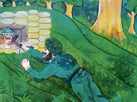 A portrait of Army Naik Swarn Singh, who attained martyrdom while snatching a machine gun from a Pakistani soldier.