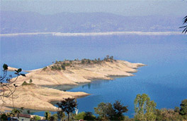 Islands in the Gobind Sagar lake indicate reduced water level at the Bhakra Dam. 