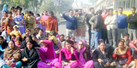 Government school teachers staging a dharna in Abohar on Saturday.