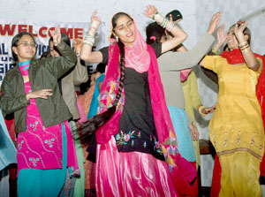 Girls participating in a cultural programme on the concluding day of the NSS camp at SSD Girls College, Bathinda, on Saturday.