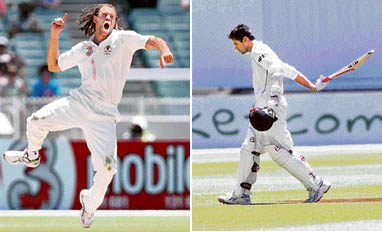 Andrew Symonds celebrates after dismissing Rahul Dravid
