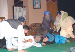 A scene from the play �Chandan de Ohle� that was staged in Abohar.