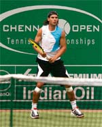 World number two Rafael Nadal takes part in a training session at the SDAT Stadium in Chennai on Sunday. The ATP Chennai Open tennis tournament begins on Monday.