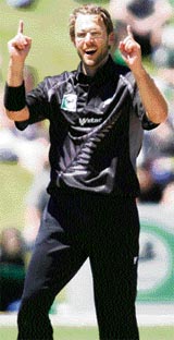 New Zealand�s Daniel Vettori celebrates after dismissing Bangladesh�s Shakib Al Hasan during the third one-dayer in Queenstown on Monday.