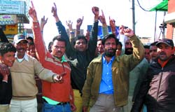 Residents of Paras Ram Nagar protesting on Tuesday. 