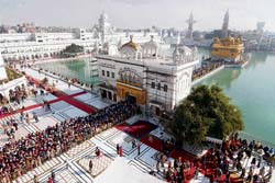 Sikh devotees await their turn to pay obeisance at the Golden Temple in Amritsar on the first day of the New Year.