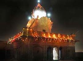 The illuminated historical gurudwara at Qila Mubarak in the city on the eve of birth anniversary of Guru Gobind Singh.