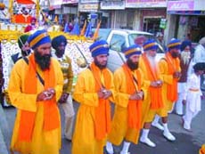 A procession makes its way in Abohar to mark the birth anniversary celebrations of the 10th Sikh Guru, Gobind Singh, on Friday.