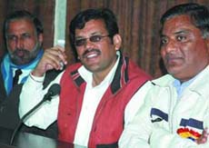 BJP state general secretary, Kamal Sharma, addressing a press conference in Bathinda on Monday. 
