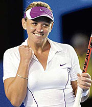 Australia�s Casey Dellacqua rejoices after beating former champion Amelie Mauresmo of France in the Australian Open on Friday.