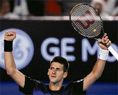 Serbia's Novak Djokovic celebrates after winning his match against Australia's Lleyton Hewitt at the Australian Open tennis tournament in Melbourne on Monday.