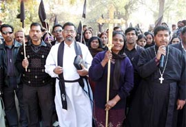 Members of the Christian community taking out a procession in Bathinda on Wednesday. 