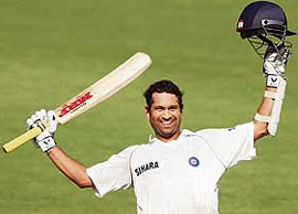 Sachin Tendulkar celebrates at the Adelaide Oval on Thursday. 