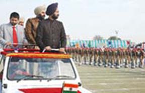 Parminder Singh Dhindsa, Minister for Public Works, inspecting the parade.