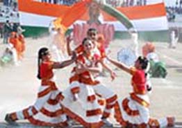 School girls performing at the Republic Day celebrations in Bathinda on Saturday.