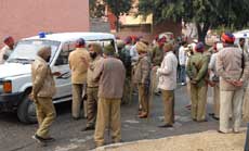 Police deployed at Thermal Colony in Bathinda on Sunday.
