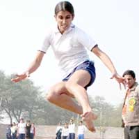 A sports event in progress at the 6th Annual Sports Meet held at Bhag Singh College for Women, Kala Tibba village, near Abohar on Saturday. 