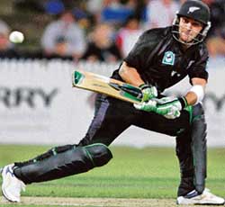 New Zealand's Brendon McCullum plays a shot during the second one-day international match against England at Seddon Park in Hamilton on Tuesday. 