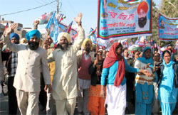Dalit protesters staged a march to press for the acceptance of their demands in Bathinda