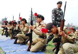 Guns & Roses: NCC cadets put their guns in order at a test held at the Government Rajindra College in Bathinda on Sunday.