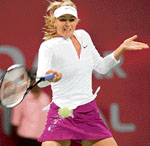 Russia�s Maria Sharapova in action against compatriot Gallina Voskoboeva in the second round of the Qatar Open in Doha.