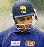 Sanath Jayasuriya walks back to the pavilion after been dismissed in Hobart. 