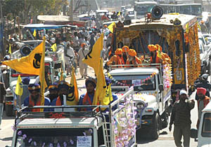 A cavalcade of the Sikhi Sidhak March beginning from Lambi, the constituency of Chief Minister Parkash Singh Badal on Wednesday. 