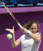 Patty Schnyder of Switzerland during a practice session in Bangalore on Friday ahead of the Bangalore Open. The Tier III event, which runs from March 3-9, has a prize money of $600,000.