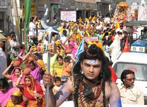 A procession being taken out on Wednesday in Bathinda on the eve of �Mahashivratri�. 