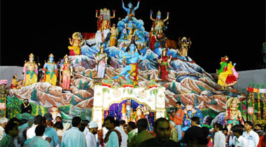 A pyramid created on 600 tables for Shivratri celebrations on Dusshera ground at Pratap Nagar in Bathinda on Thursday.