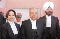 Justice Sabina, Chief Justice Vijerder Jain and Justice Jora Singh after the oath ceremony in Chandigarh