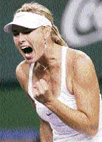 Russia's Maria Sharapova celebrates winning a point against Slovakia's Daniela Hantuchova during their quarterfinals match at the Pacific Life Open in Indian Wells on Wednesday. Sharapova won 7-6, 6-1.