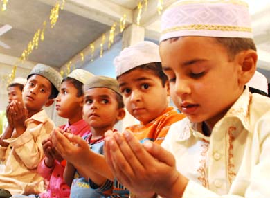 Muslim boys, on the occasion of Id-e-Milad-ul Nabi, offering special prayers for release of Sarabjit Singh at Ahle-Sunnat Jama Masjid in Bathinda on Thursday night. 