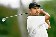 Jeev Milkha Singh tees off on the second hole during the first round of the World Golf Championships CA Championship on Thursday in Miami.