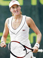 Shahar Peer of Israel celebrates a point against Portugal's Michelle Larcherde Brito during the third round of the Sony Ericsson Open in Key Biscayne, Florida, on Sunday. Peer won 6-0, 6-2. 