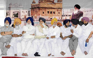 Chief Minister Parkash Singh Badal, SAD chief Sukhbir Badal, SGPC chief Avtar Singh and Surjit Singh Rakhra at a function to mark the death anniversary of Gurcharan Singh Tohra at Tohra village on Tuesday. 